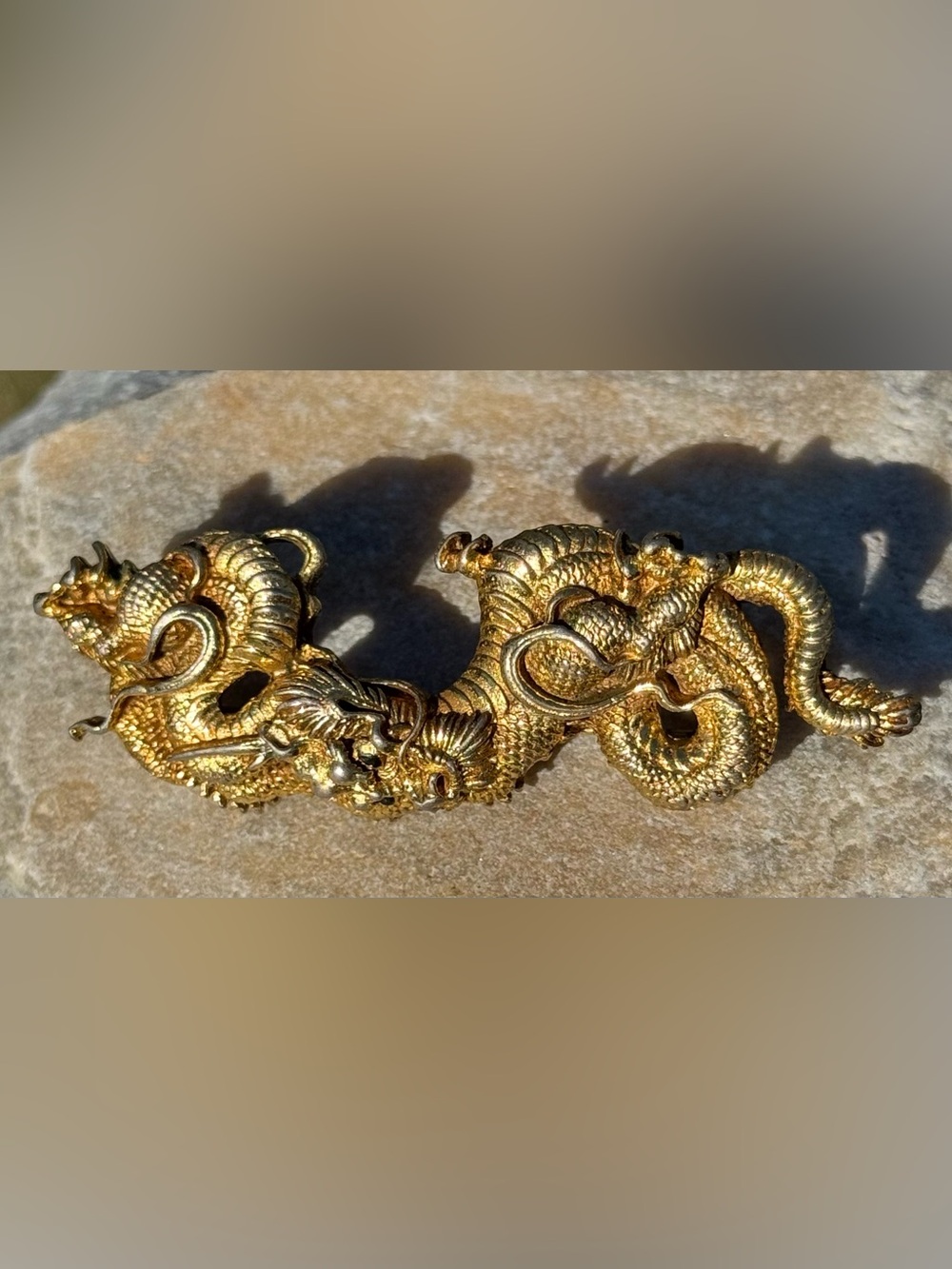 Asian Dragon Stamped Alva Museum Replica Gold Plated Japanese Menuki Sword
